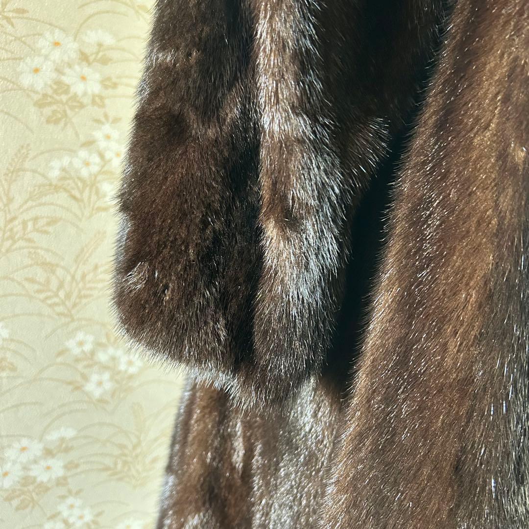 高級 SAFURON OSFUR ダークブラウン ミンクファーロングコート