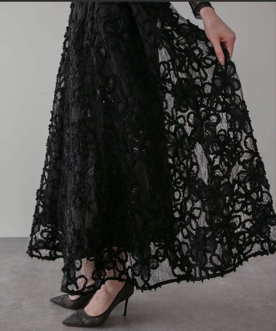 Leja レース装飾 ブラックパーティードレス
