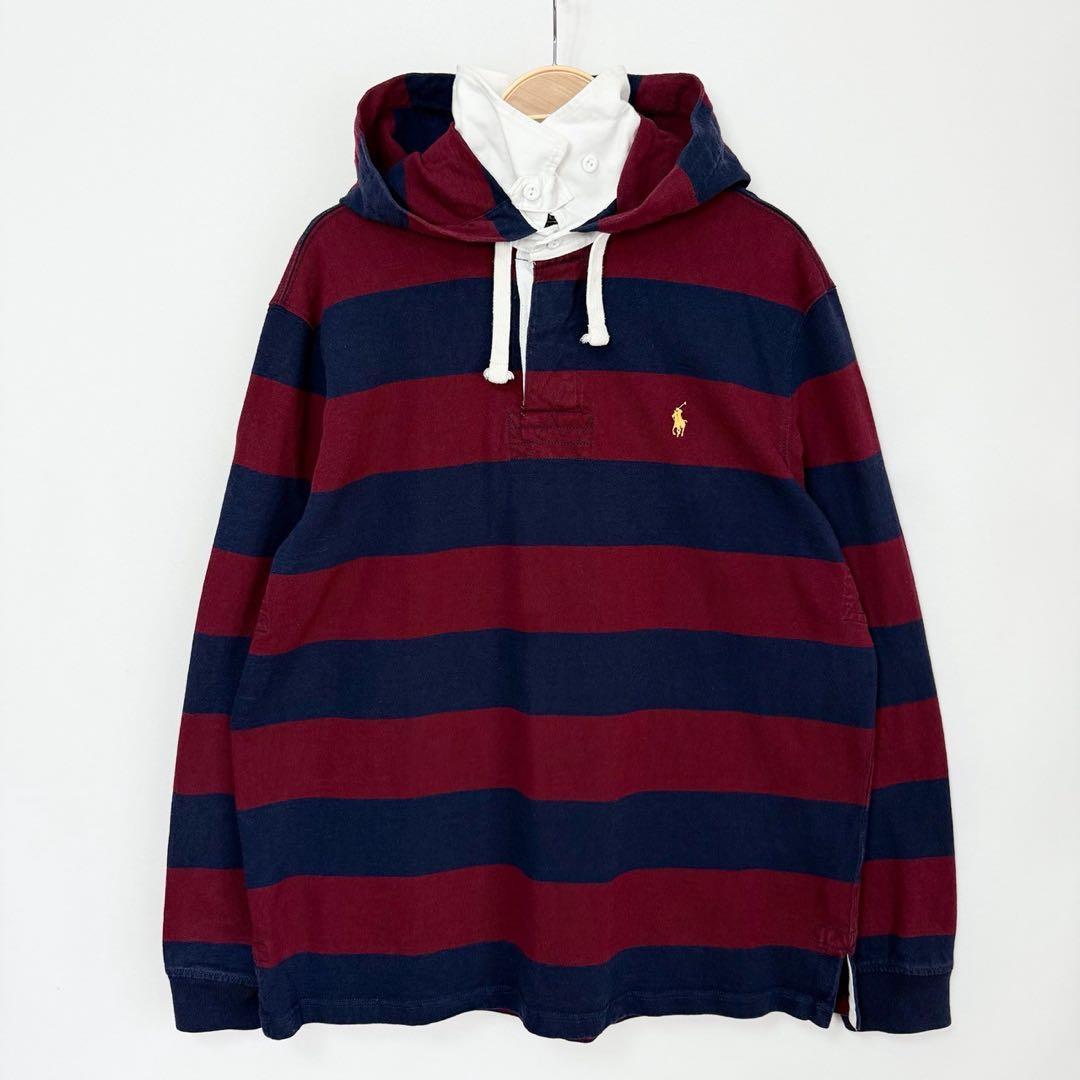 POLO Ralph Lauren ボーダーフード付 ラガーシャツ S87b