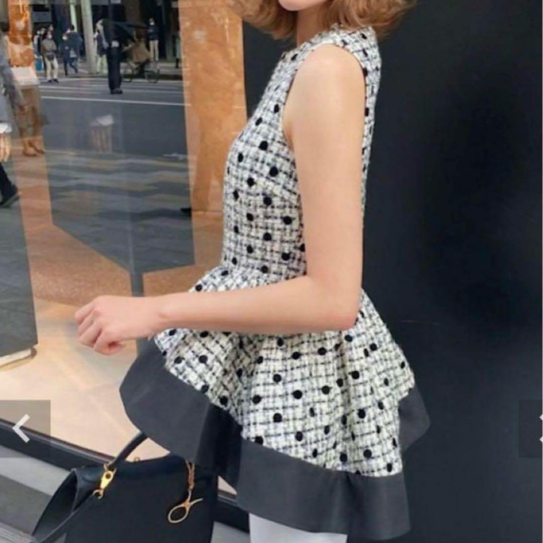 sheller シェリエ ノースリーブ ペプラムトップス 異素材 ブラック 黒