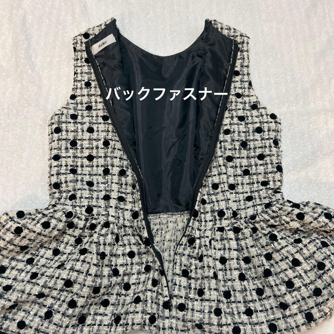 sheller シェリエ ノースリーブ ペプラムトップス 異素材 ブラック 黒