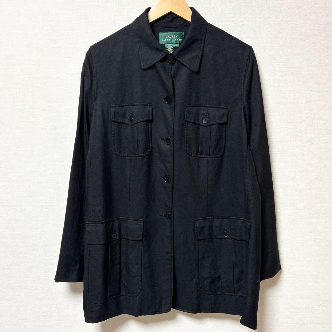 美品 超希少 ローレンラルフローレン シルク100%サファリジャケット ブラック