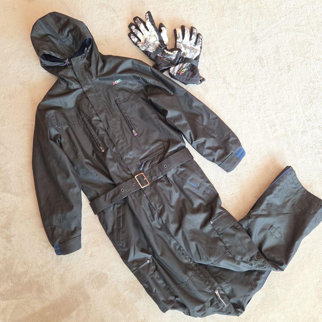 PONTAPES スノボウェア つなぎ ユニセックスS(11) 黒 グローブ付