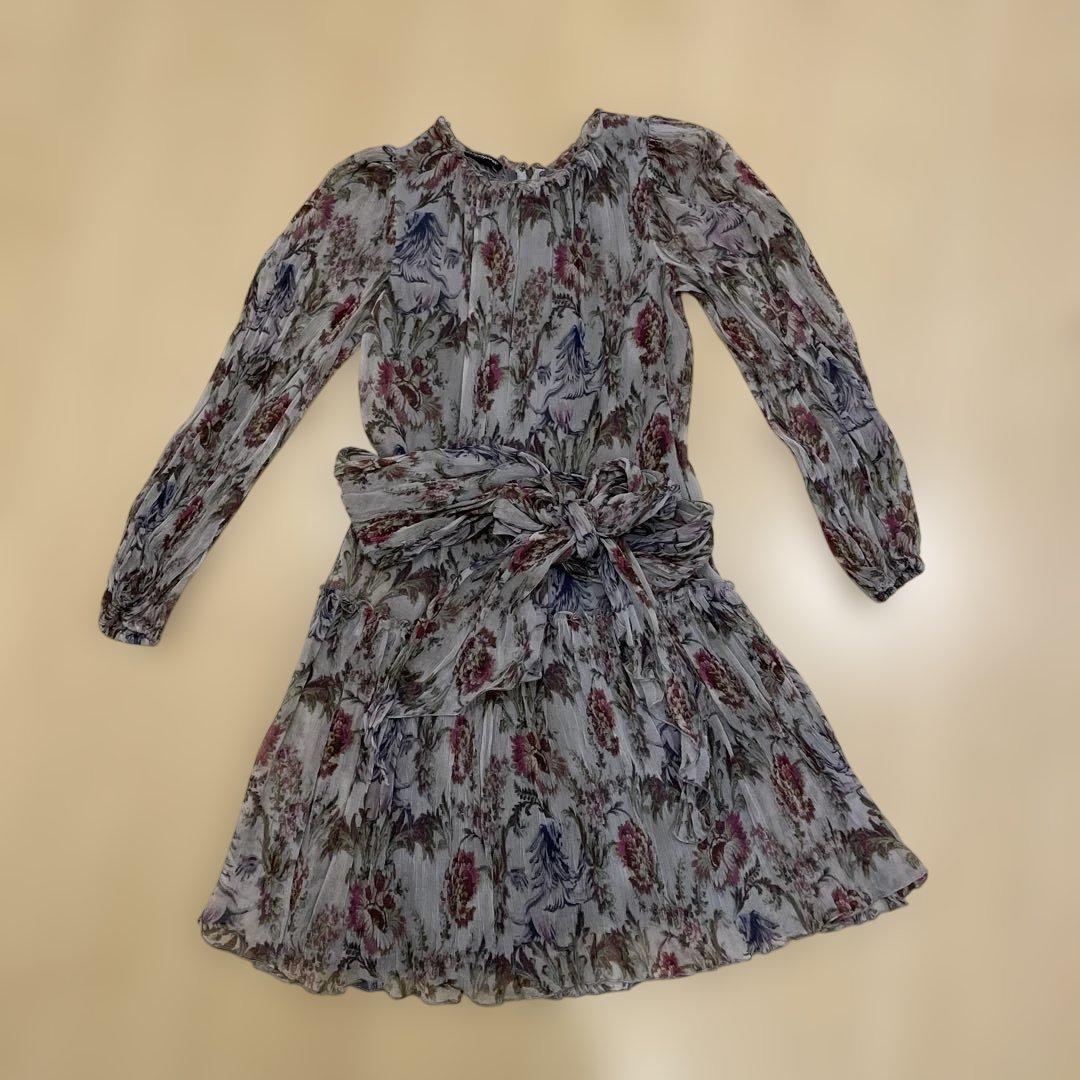 Dolce Gabbana シルク長袖ワンピース　グレー花柄　S