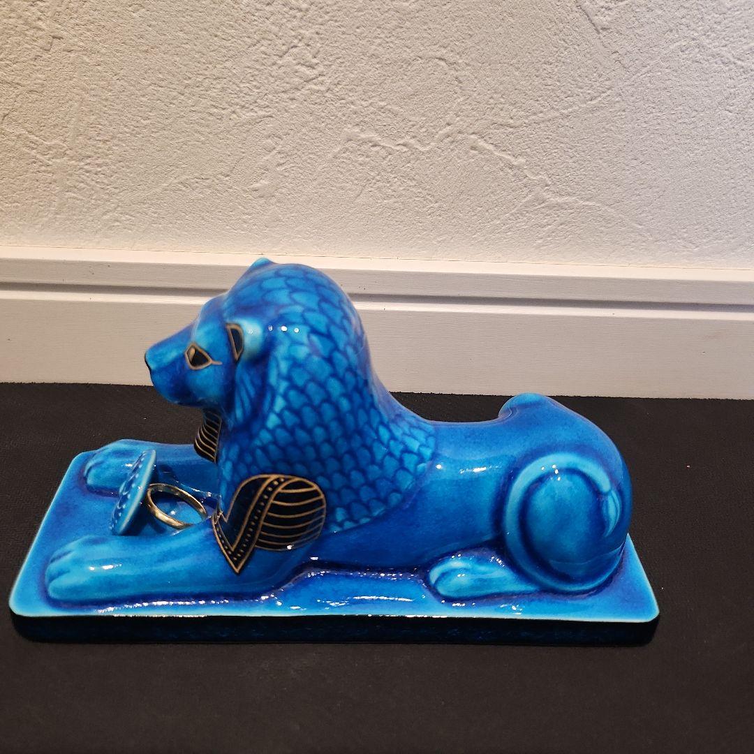 新品　幸兵衛窯 青釉オーナメント セクメト 古代エジプトの神　ライオンの置物