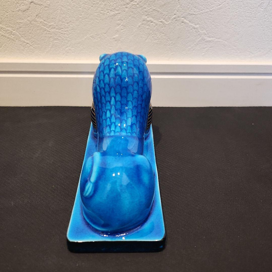 新品　幸兵衛窯 青釉オーナメント セクメト 古代エジプトの神　ライオンの置物