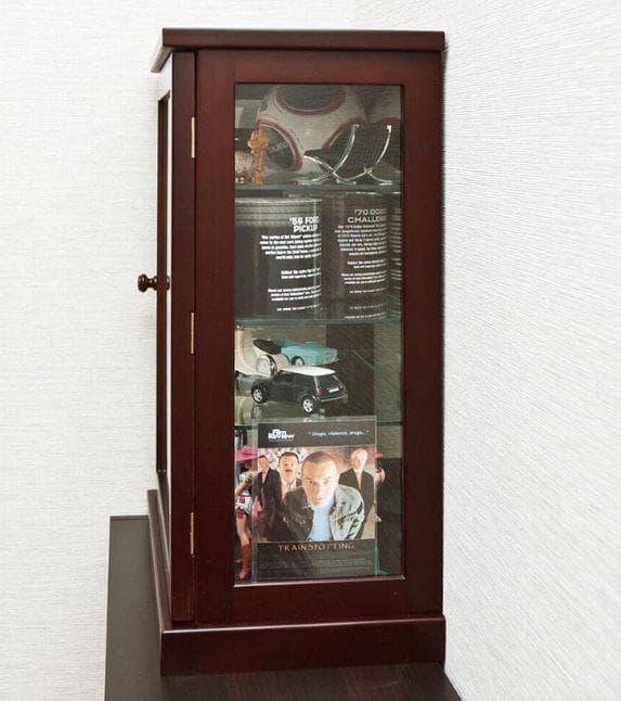 【新品アウトレット】背面ミラー付きガラスコレクションケース ダークブラウン