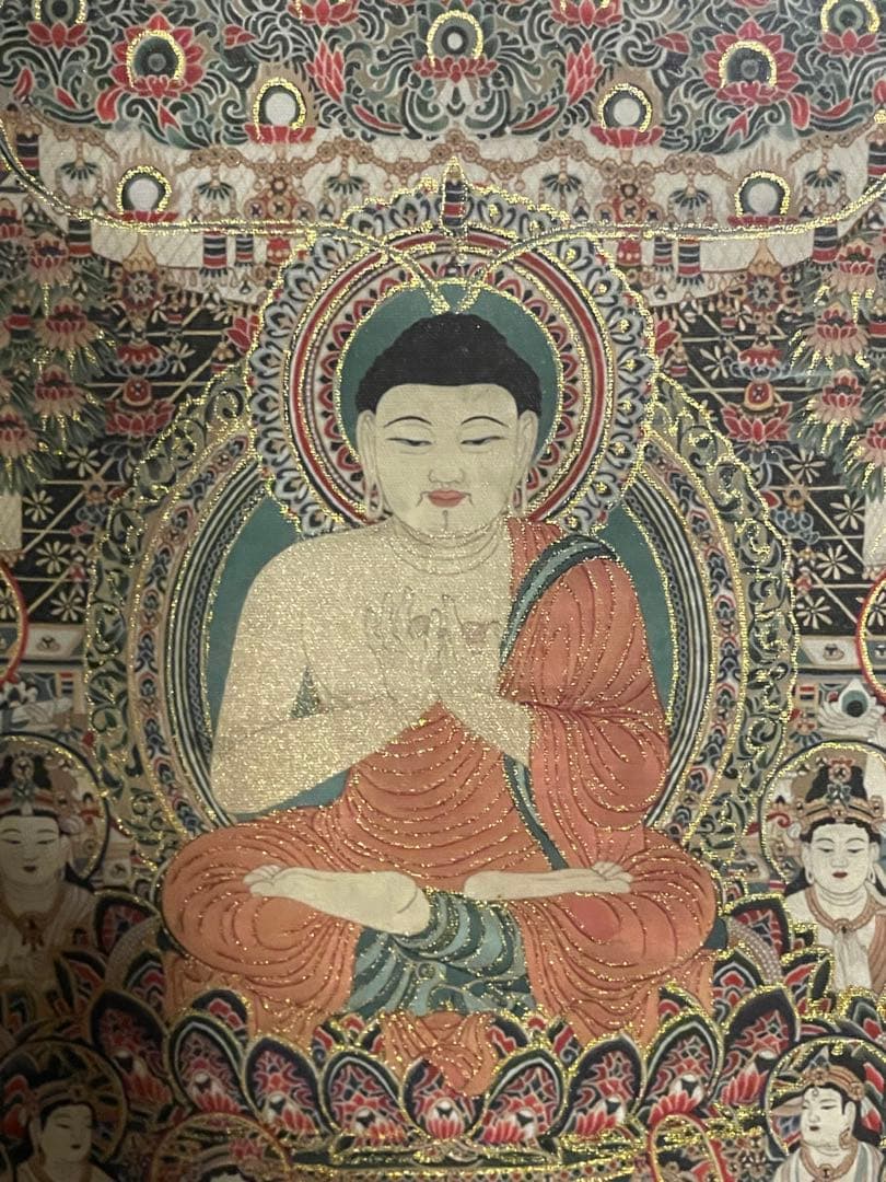 当麻曼荼羅図　綴織　平成本　複製　仏画　彩絵 伝統的な仏教絵画 金箔装飾