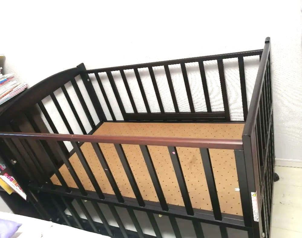 添い寝　ベビーベッド　ヤマサキ　ツーオープン　木製 ダークブラウン　引き取り可