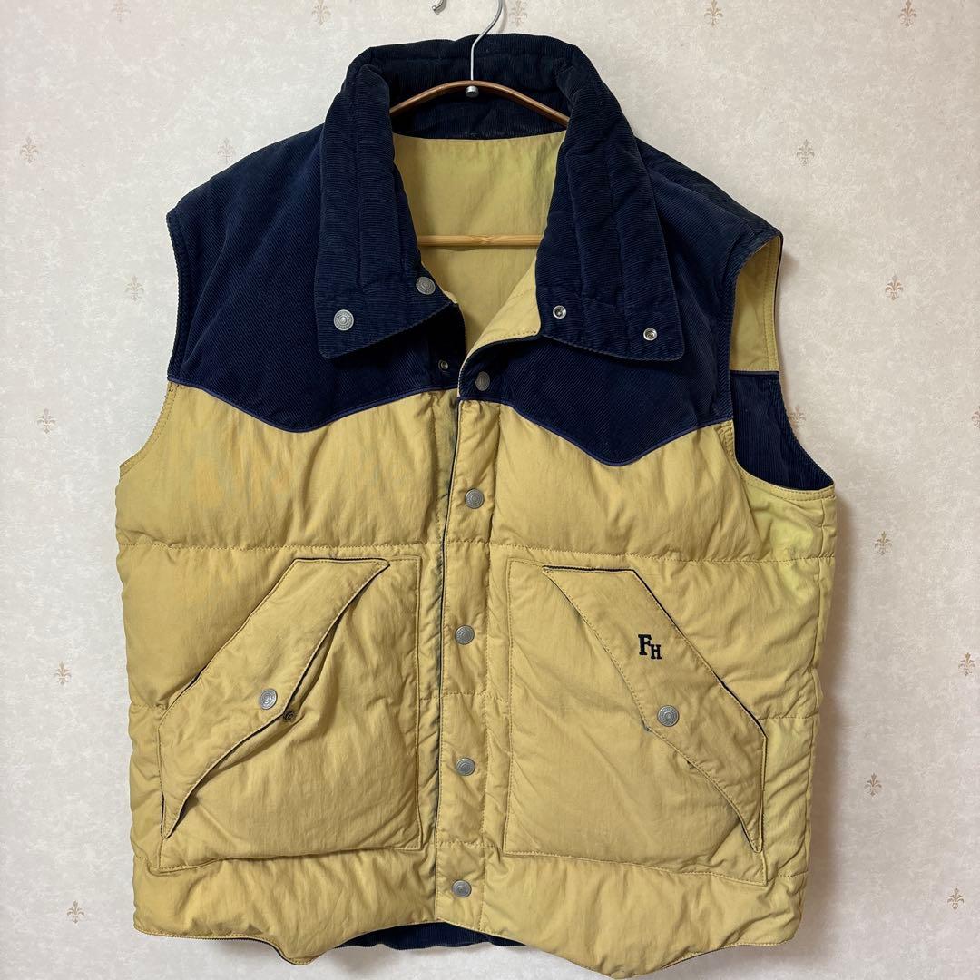 フラットヘッド　リバーシブルダウンベスト 42 ベージュ ネイビー