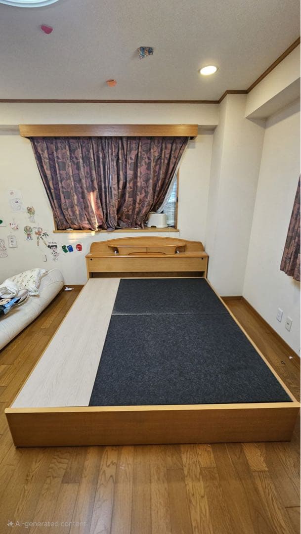 木製クイーンベッドフレーム 引き出し収納付き