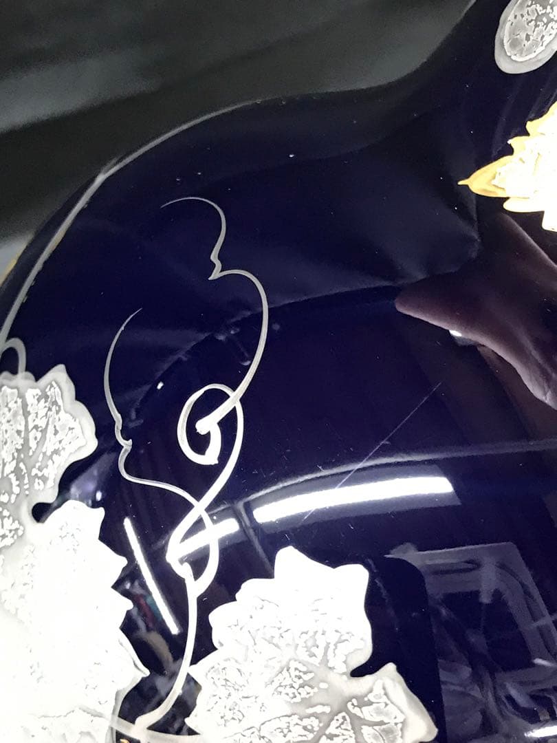 【経年保管品】大倉陶園　瑠璃金触葡萄　花瓶　フラワーベース　瑠璃　葡萄