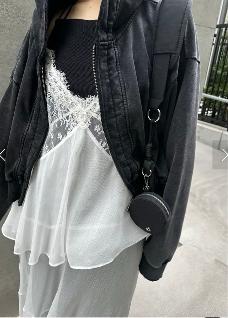 AMERI OYSTER SILHOUETTE HOODIEチャコールブラックF