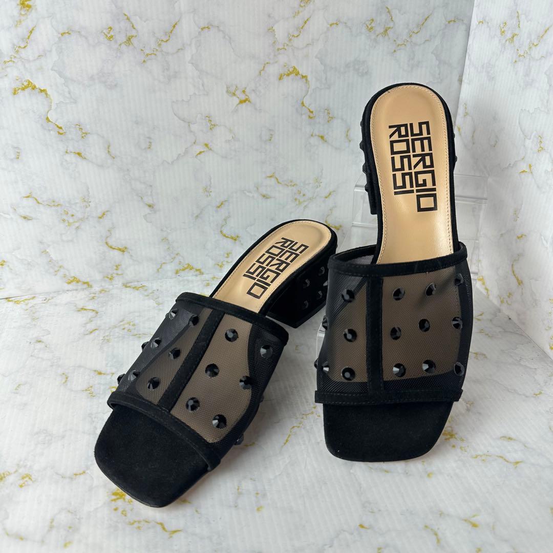 セルジオロッシ✨ほぼ未使用 スタッズ付ミュールサンダル シースルー サイズ37