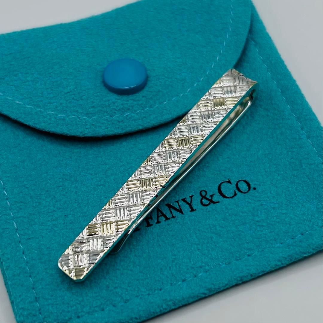 【美品】ティファニー ネクタイピン コンビ メッシュ 編み込み 750 925