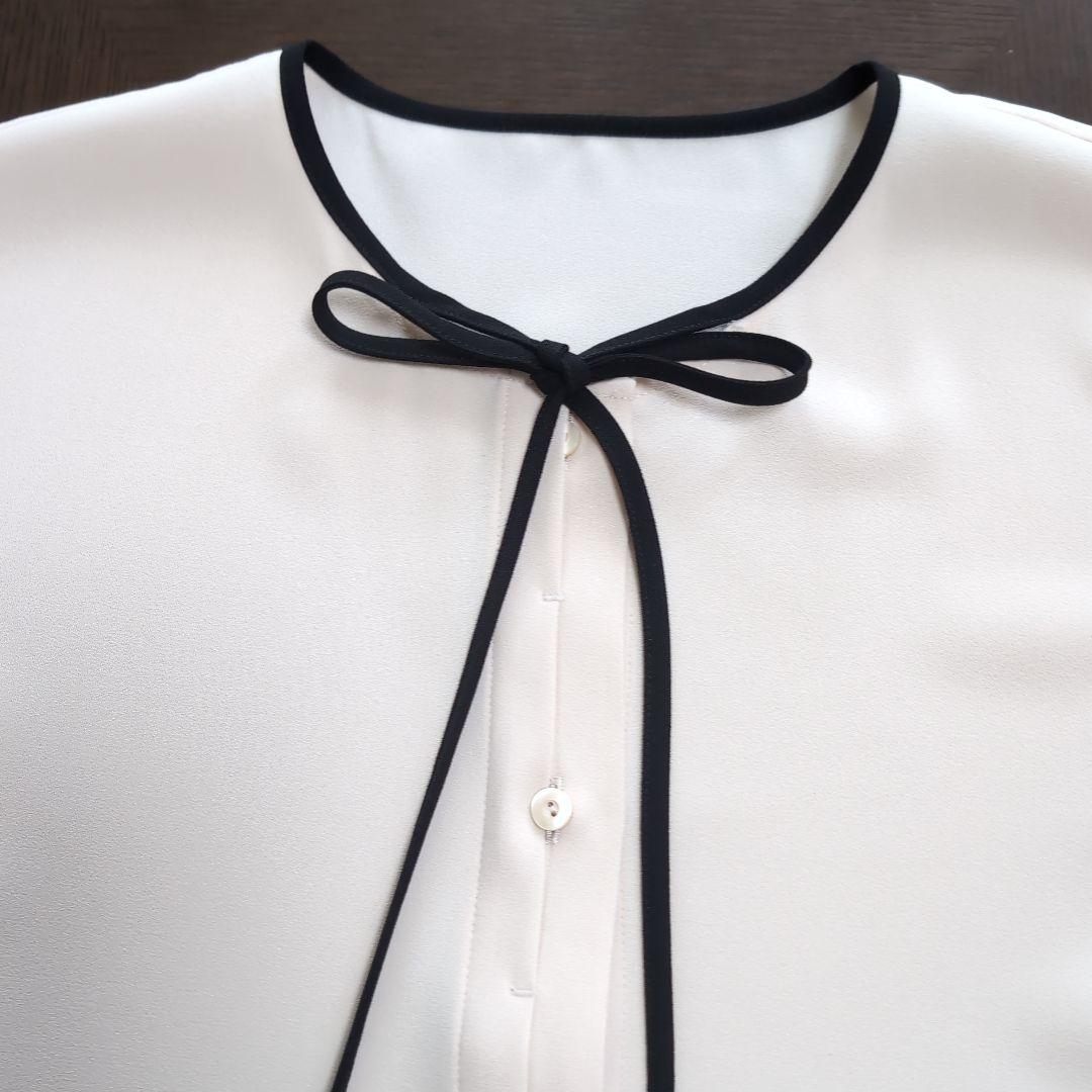 アルアバイル　ジョーゼット細パイピング長袖ブラウス　ベージュ　レディース