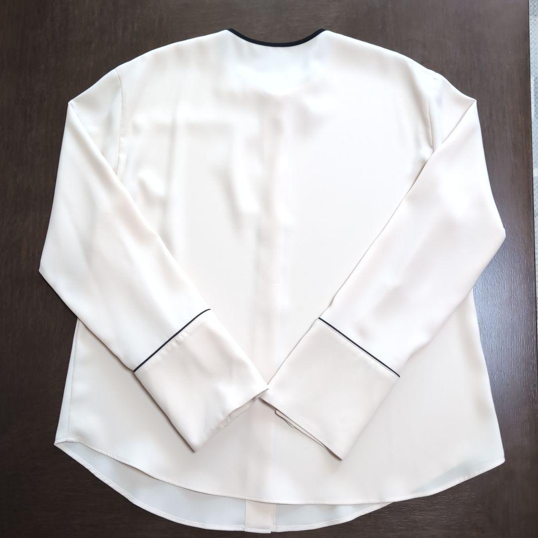 アルアバイル　ジョーゼット細パイピング長袖ブラウス　ベージュ　レディース