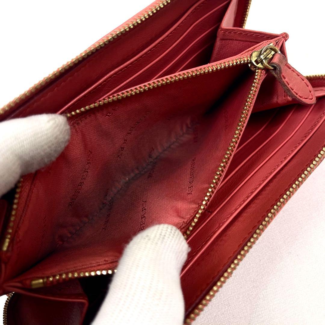 バーバリー　長財布　ノバチェック　本革　ラウンドファスナー　ロゴ　シャドーホース