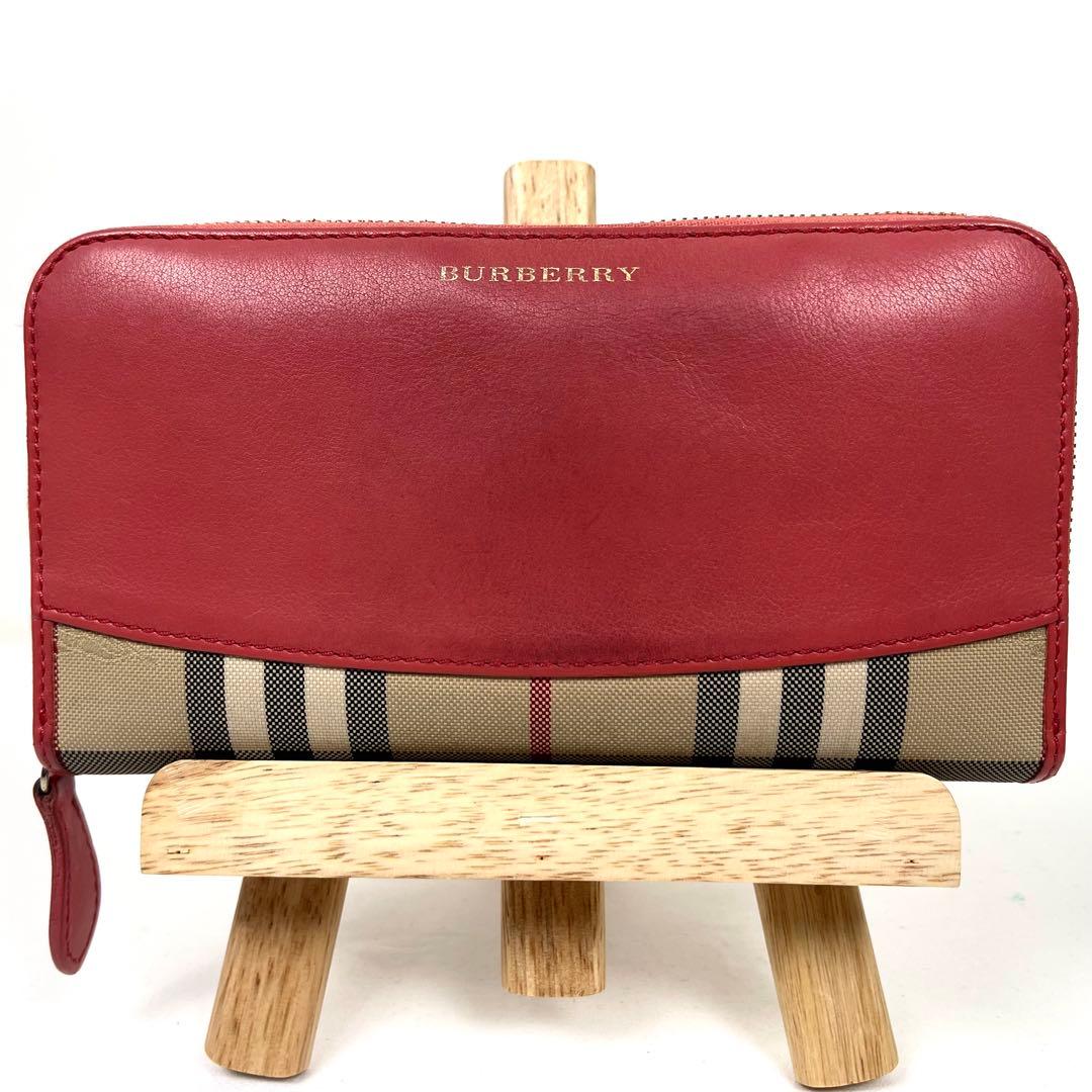 バーバリー　長財布　ノバチェック　本革　ラウンドファスナー　ロゴ　シャドーホース