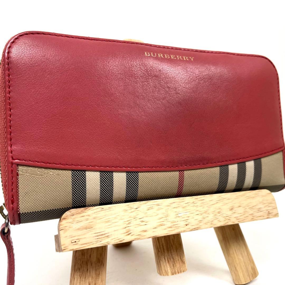 バーバリー　長財布　ノバチェック　本革　ラウンドファスナー　ロゴ　シャドーホース