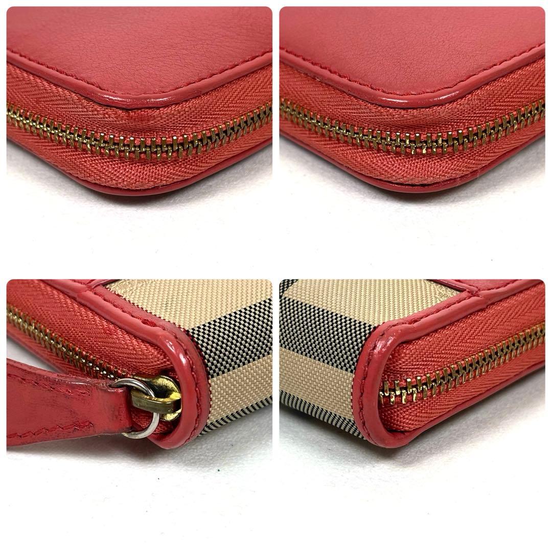 バーバリー　長財布　ノバチェック　本革　ラウンドファスナー　ロゴ　シャドーホース