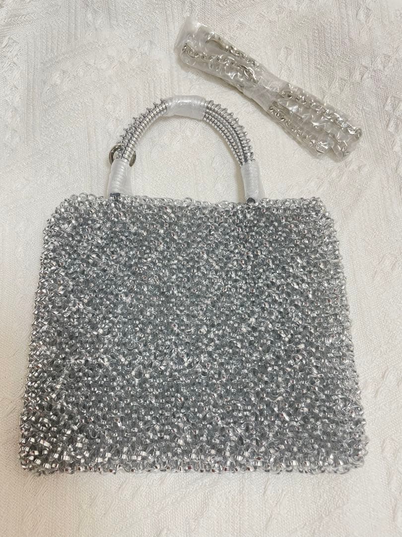 アンテプリマ風 ビーズ ワイヤーバッグ　ショルダーバッグ　新品未使用 シルバー