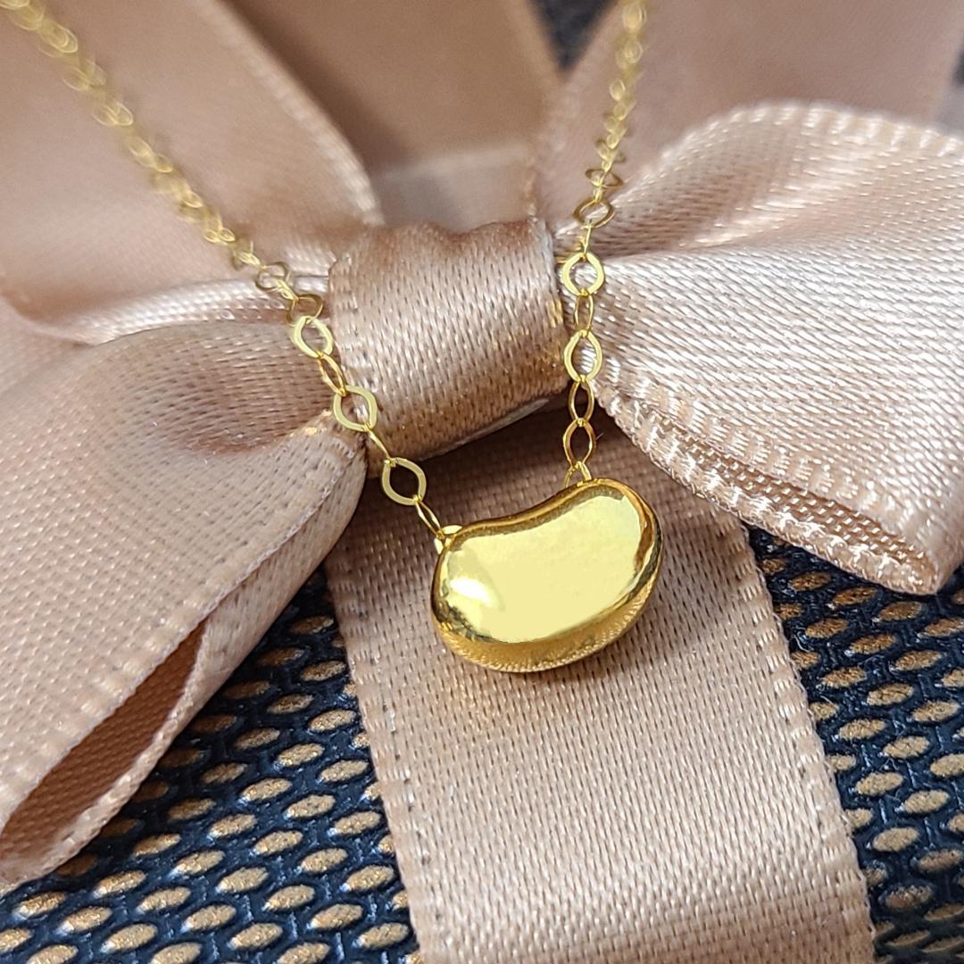 24金 K24 ビーンズ ネックレス 鏡面 豆 K18チェーン スライド式 金