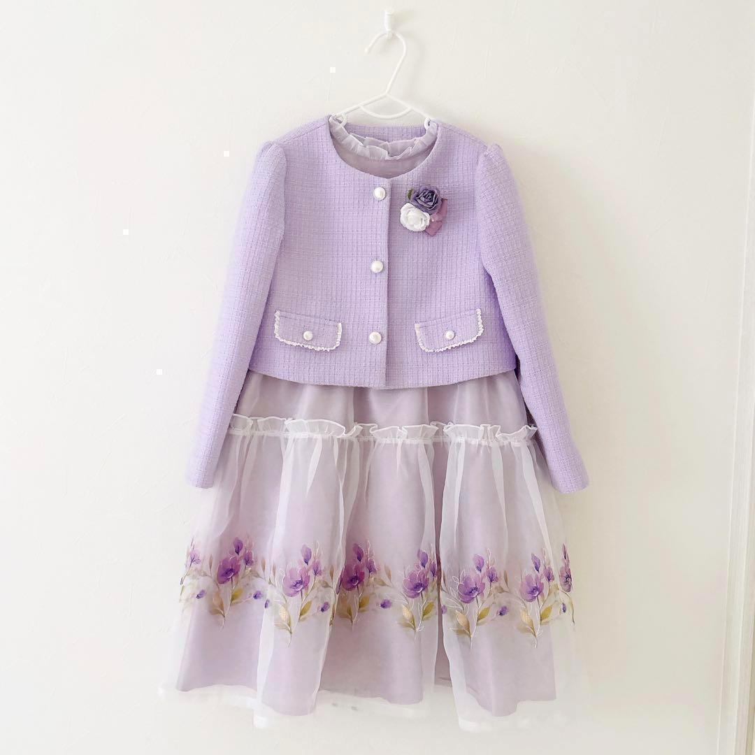 CHOPIN ボリュームオーガンジーアンサンブル 花柄 パープル 紫 120cm