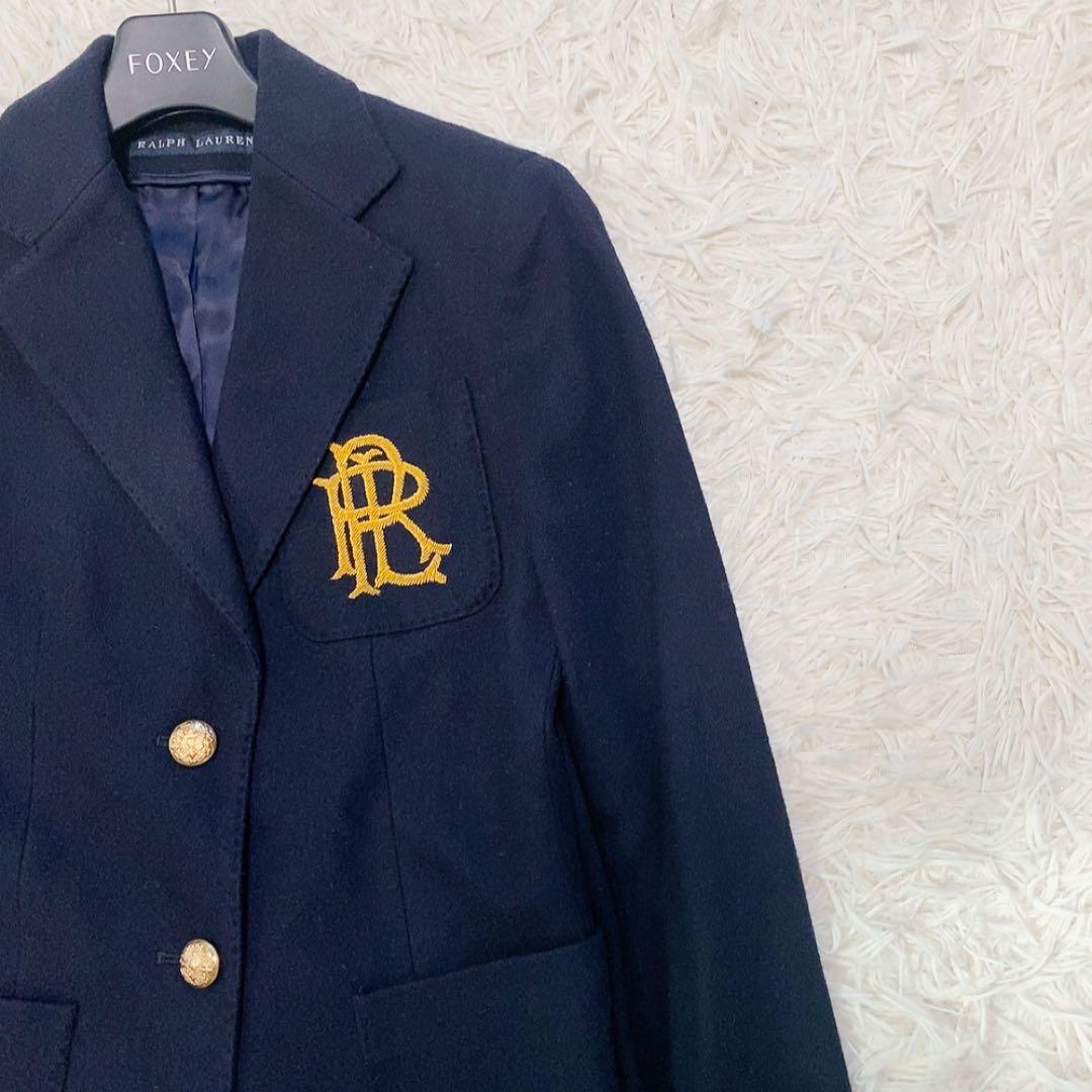 【美品】ラルフローレン 紺ブレ 金ボタン テーラードジャケット ロゴ エンブレム