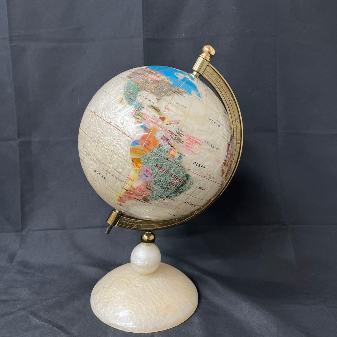 雷216 アンティーク 天然石 地球儀 パワーストーン 置物 インテリア