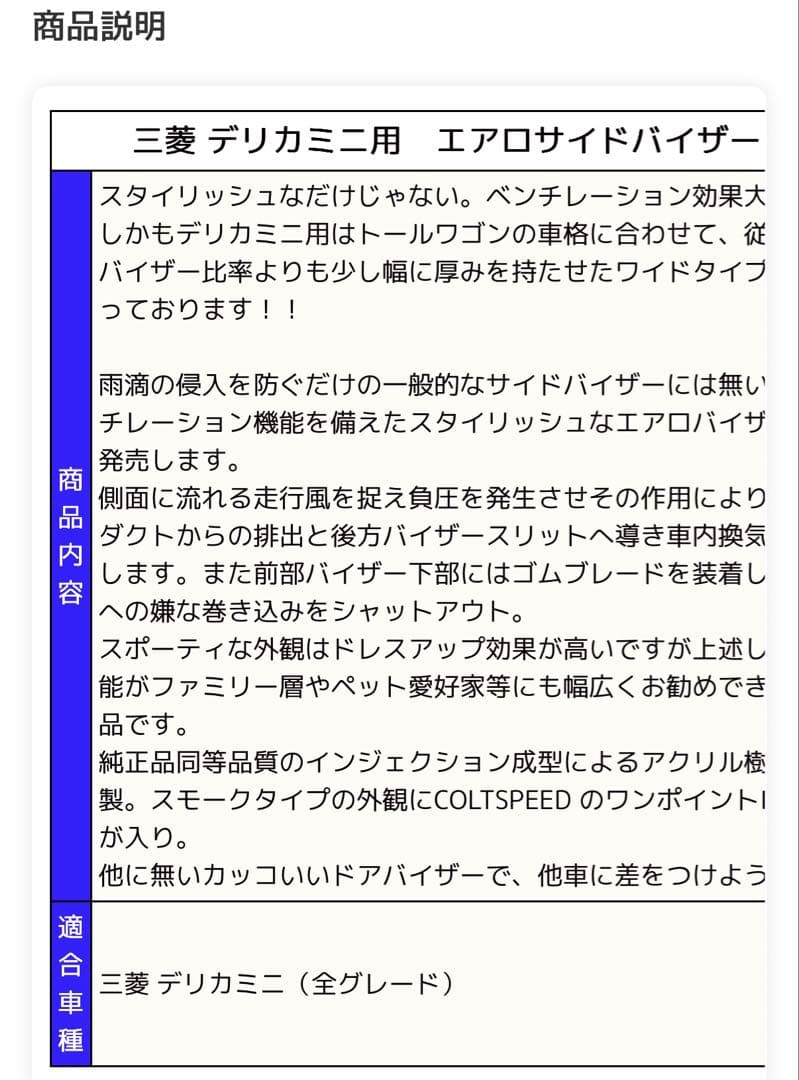 デリカミニ　COLT SPEED エアロサイドバイザー 未使用　コルトスピード