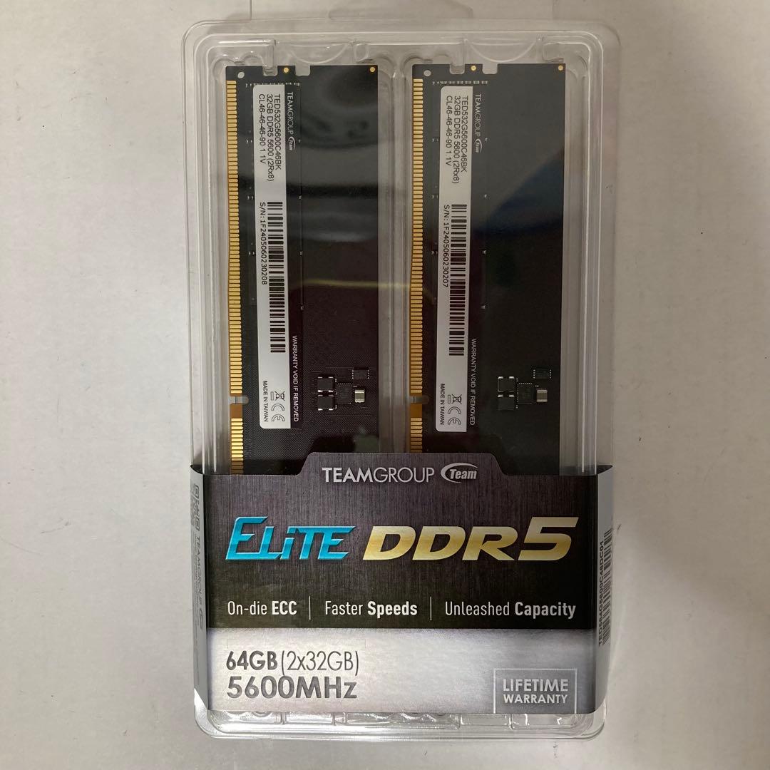 DDR5 メモリ 32GB×2枚 計64GBデスクトップ用メモリ TEAM