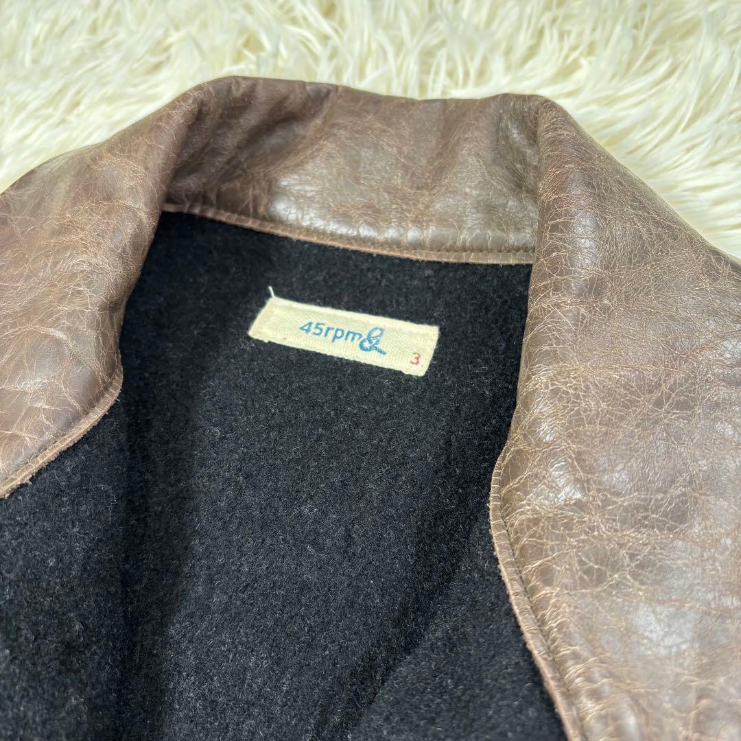 45RPM ウールジャケット 襟レザー 異素材切り替え ブラック Lサイズ