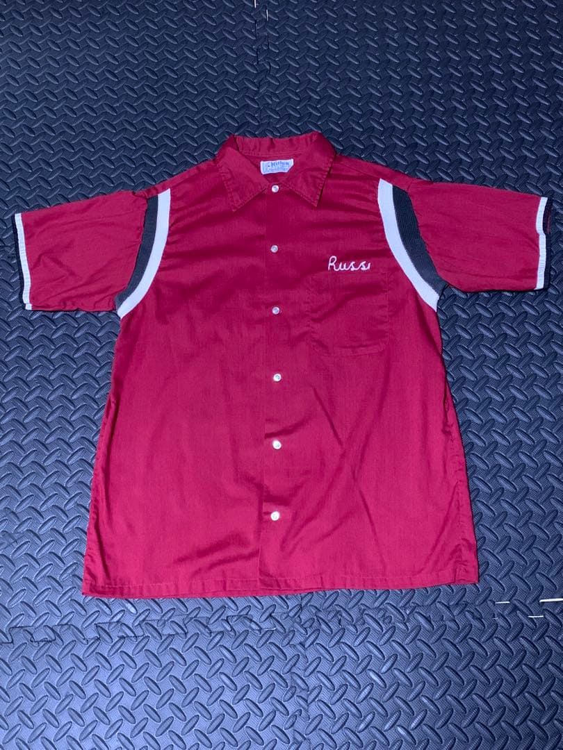 USA製 70s Hilton ヴィンテージ ボーリングシャツ M チェーン刺繍