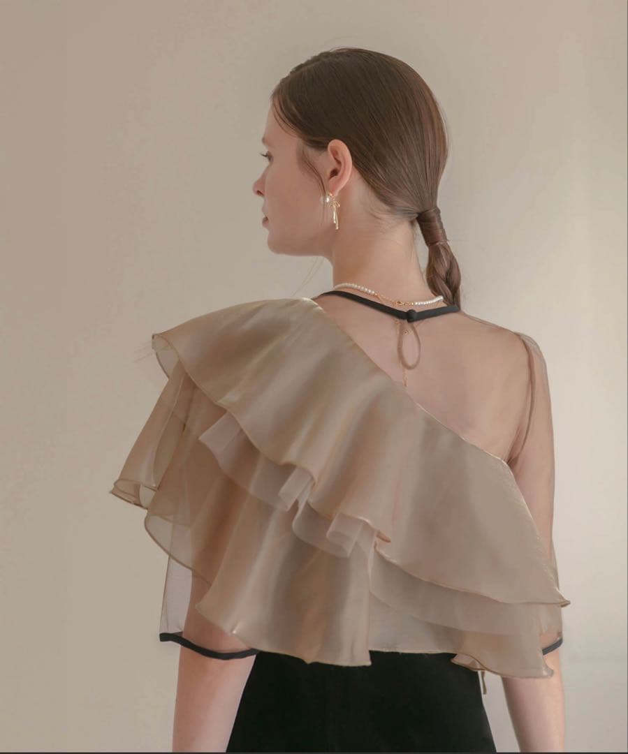 【LEJA】アシンメトリーティアードフリル3WAYベロアIラインドレスワンピース