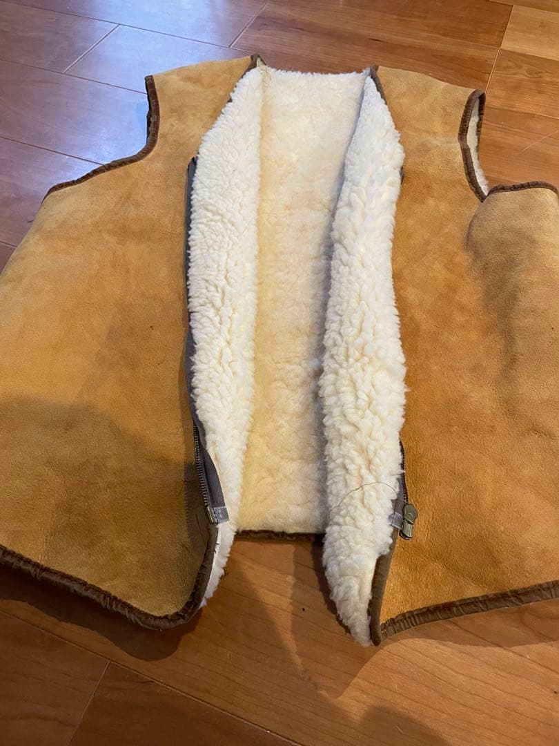 ヴィンテージ　ムートン　ボア　ベスト　70s 80s レザー　ファー