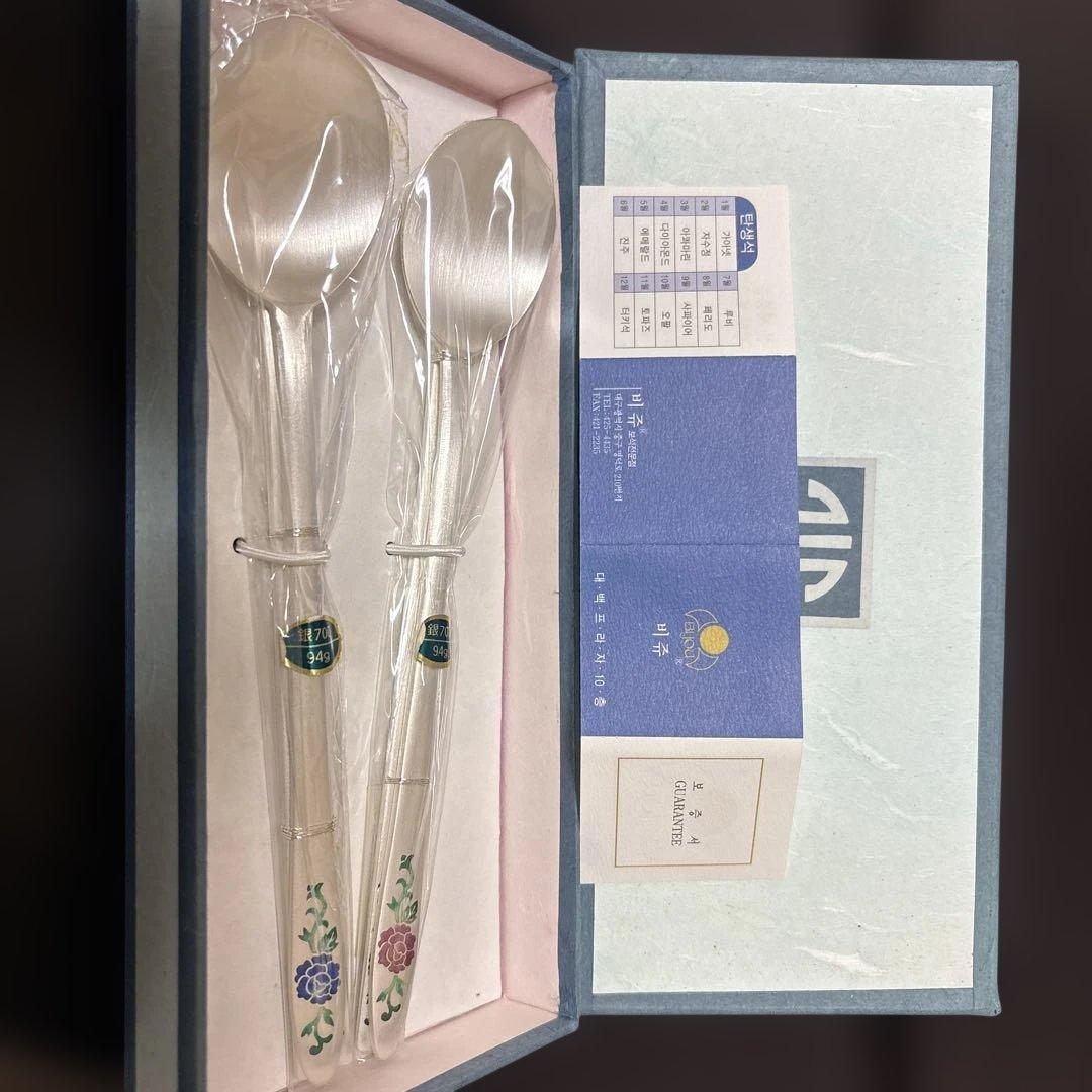 銀製　スプーン・箸セット　Ag700 93.75g 2組　韓国製