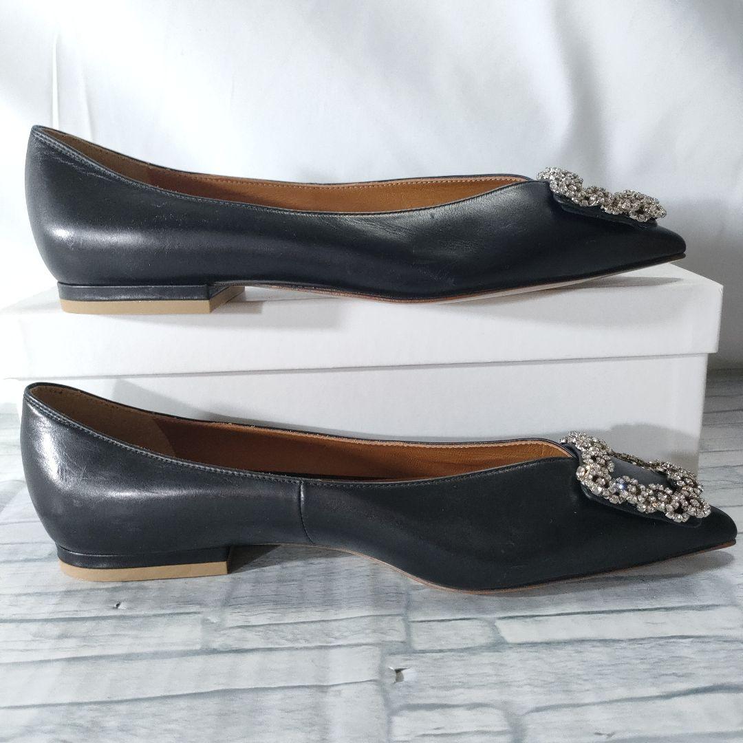 未使用品✨ピッピシック　ビジューバックル　レザーフラットパンプス　黒　36.5