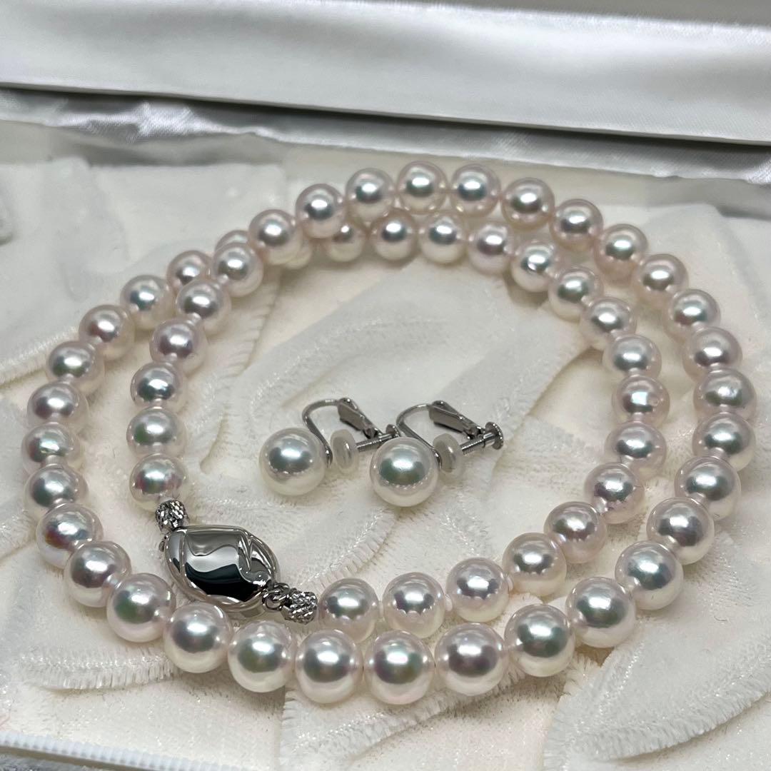 花珠級照 あこやネックレス 7.0-7.5mm K14wgイヤリング carat