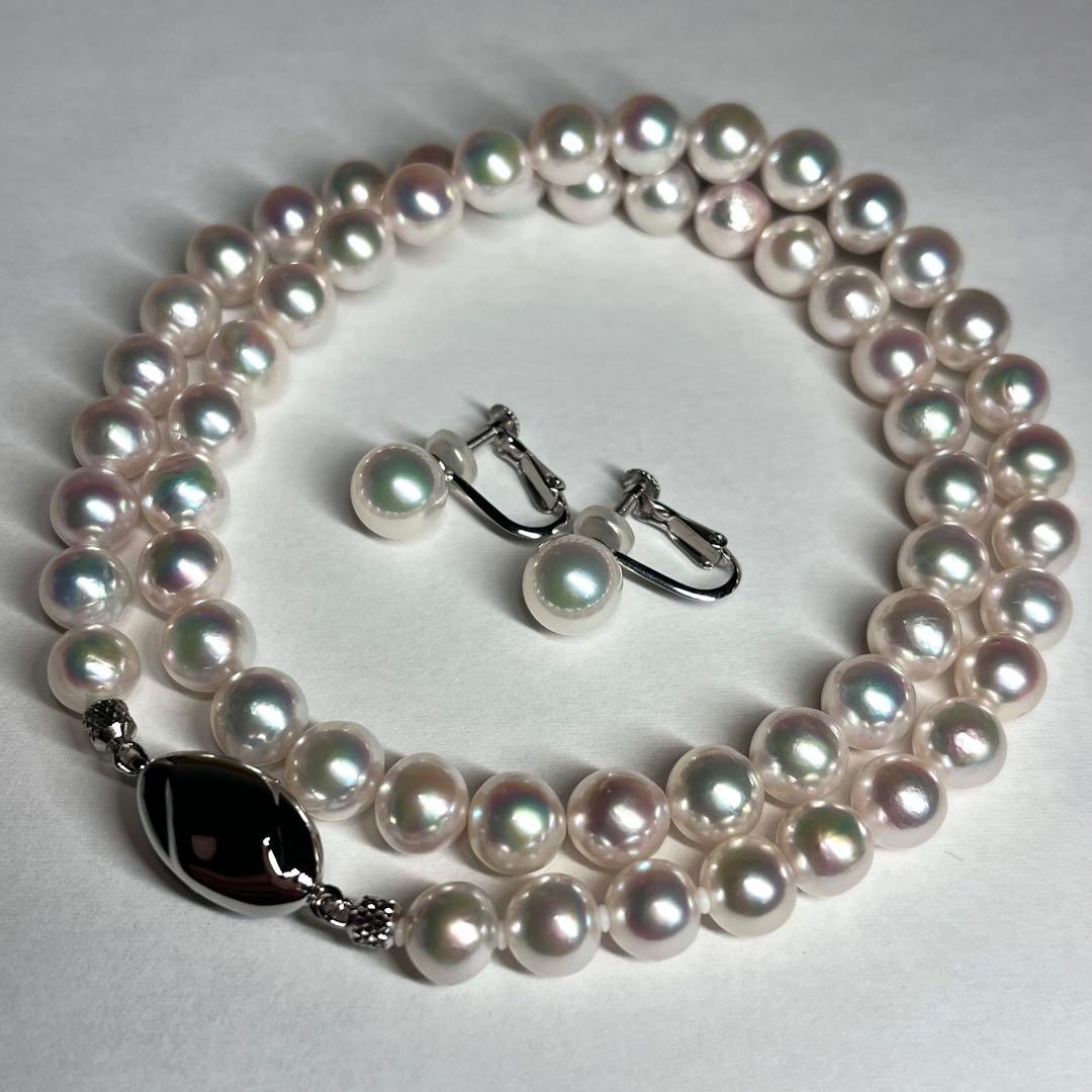 花珠級照 あこやネックレス 7.0-7.5mm K14wgイヤリング carat