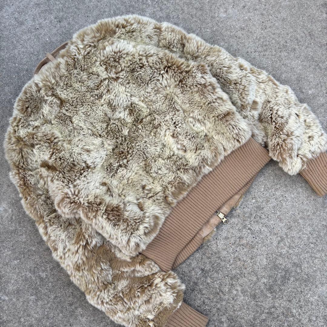 レッキスラビットファー 短丈ブルゾン レザー 金ボタン Y2K