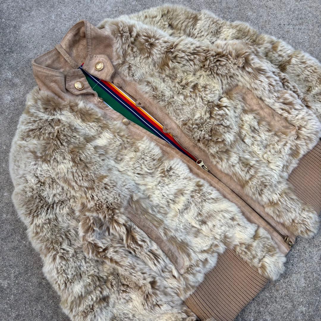 レッキスラビットファー 短丈ブルゾン レザー 金ボタン Y2K