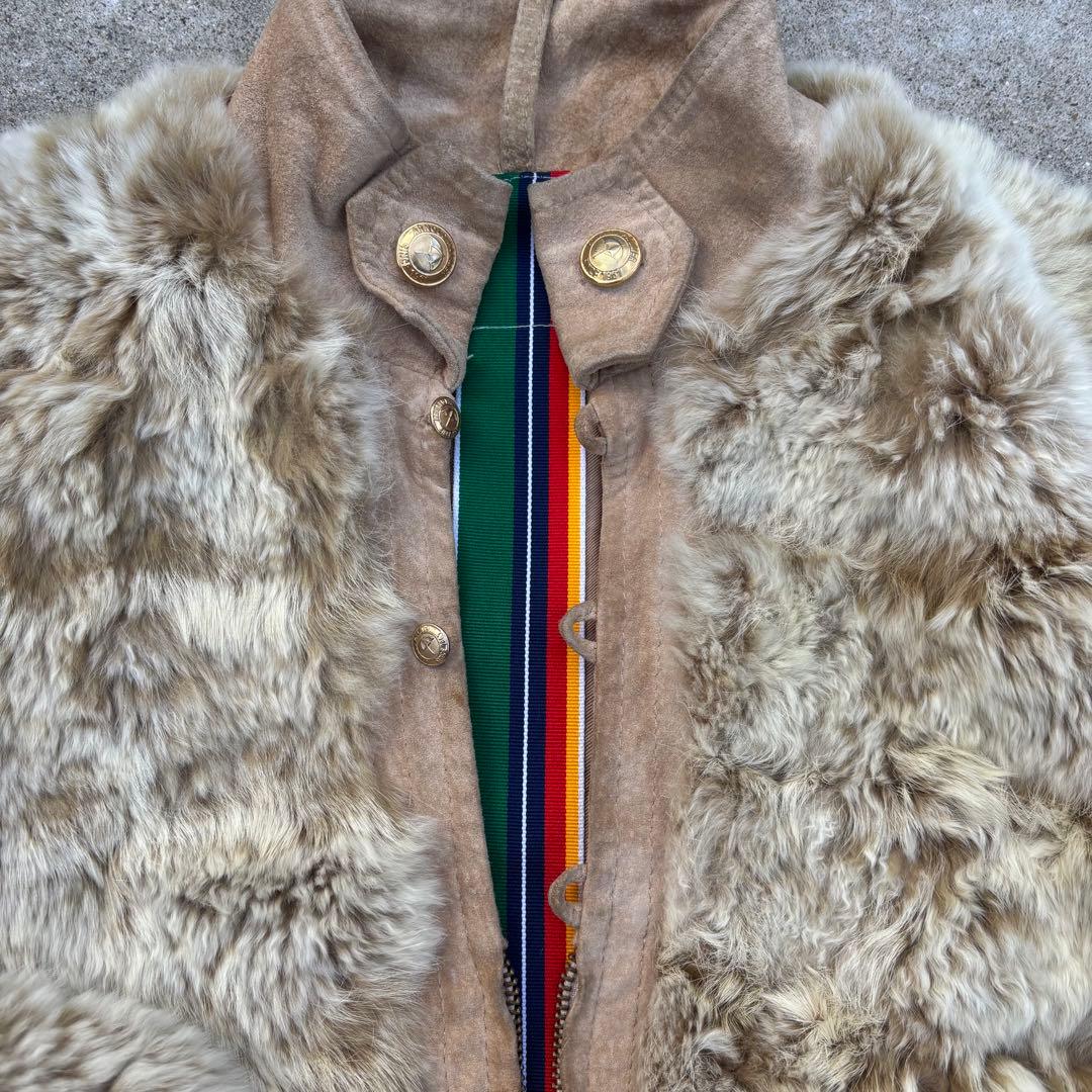 レッキスラビットファー 短丈ブルゾン レザー 金ボタン Y2K