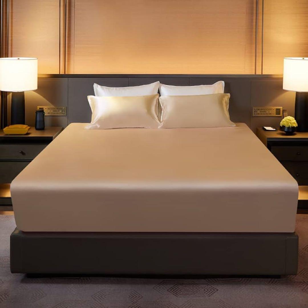 【新品】Utukky シルク100% ボックスシーツシングル シャンパン