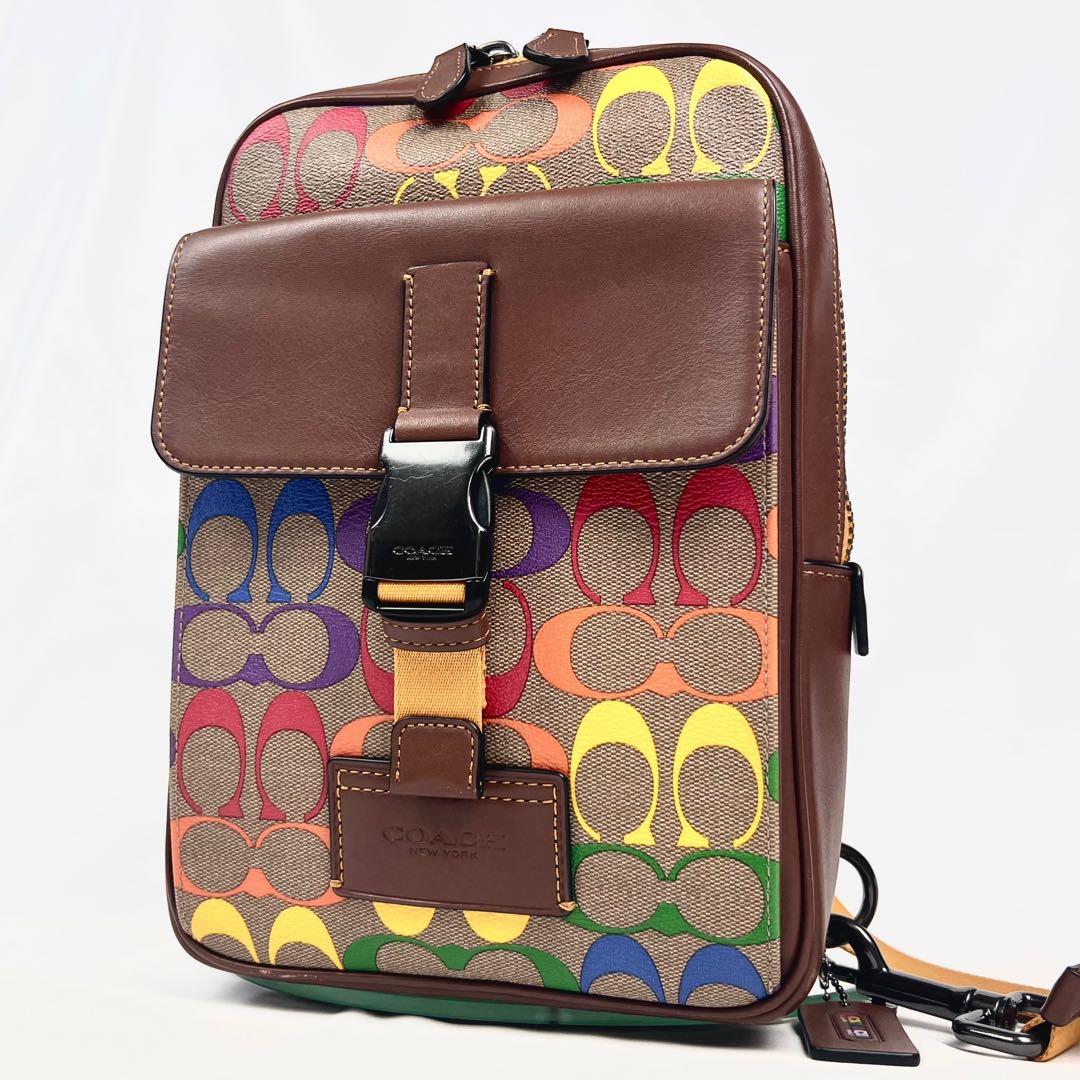 美品 COACH コーチ クロスボディ シグネチャー レザー マルチカラー