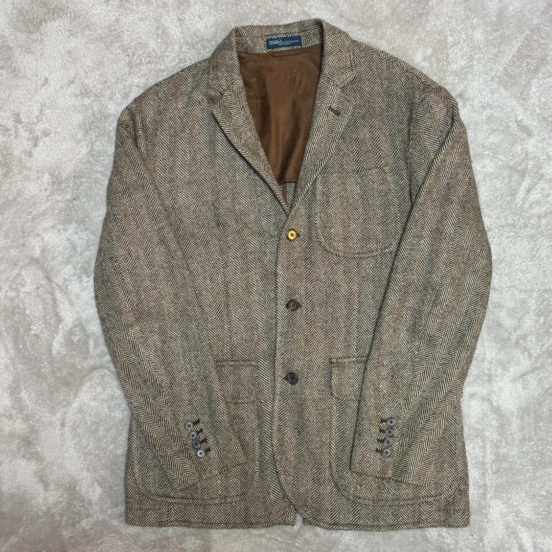 ラルフローレン メンズ ツイードジャケット ヘリンボーン チャコールグレー