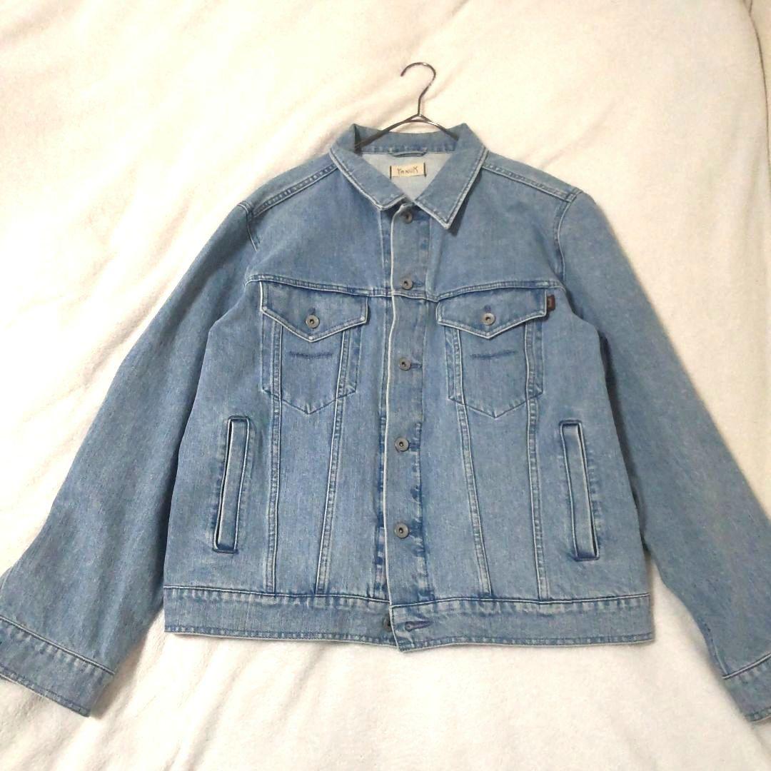 ヤヌーク　金子綾コラボデニムジャケット　Gジャン　ブルー　Y刺繍　羽織　脱色加工