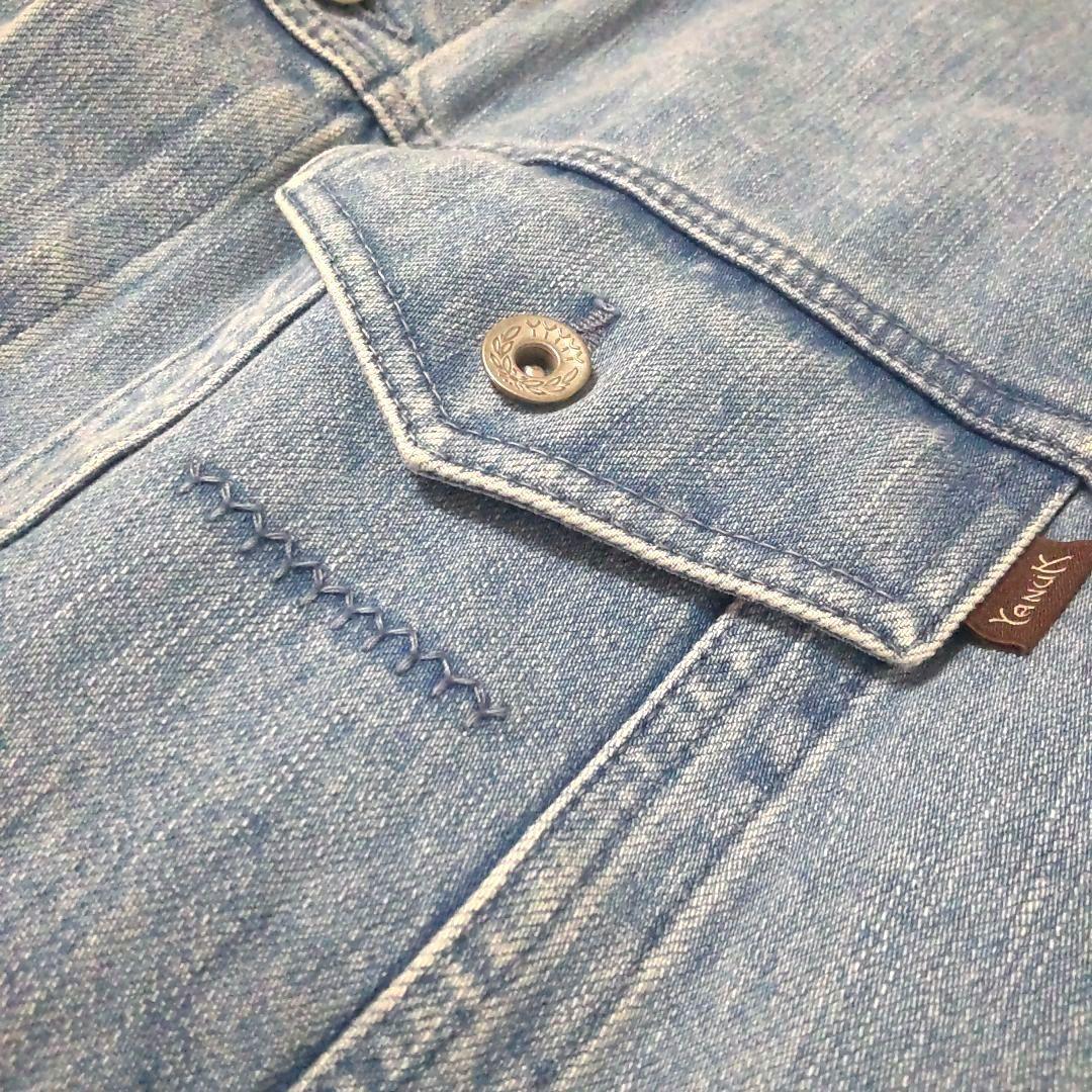 ヤヌーク　金子綾コラボデニムジャケット　Gジャン　ブルー　Y刺繍　羽織　脱色加工