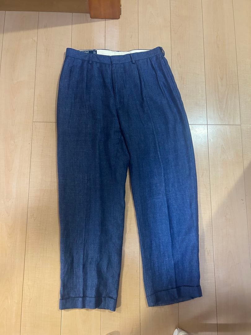 POLO RALPH LAUREN リネンスラックス ツータック ダブル裾