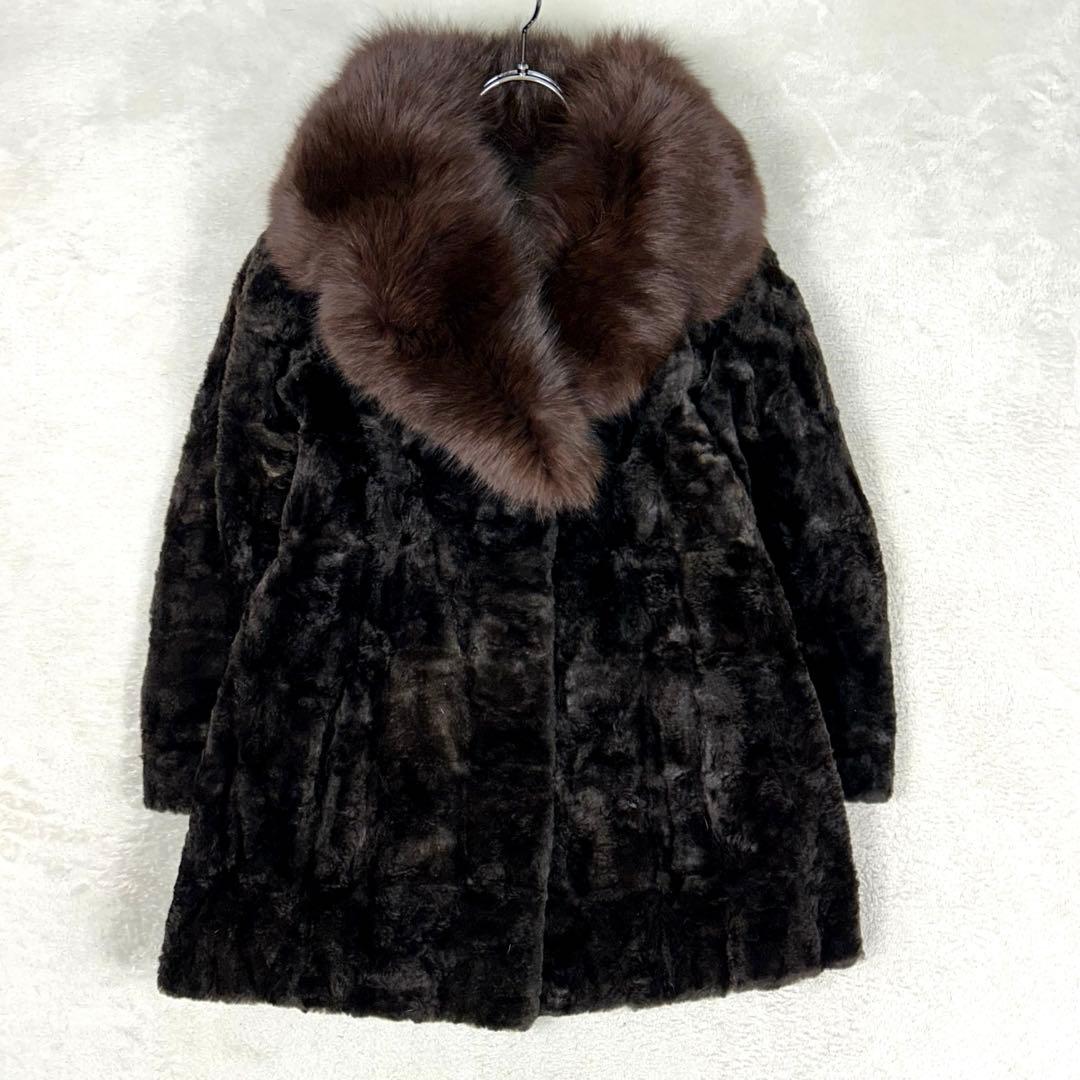 LUPIAN FURS 高級ミンクファーコート フォックスファーボリュームカラー